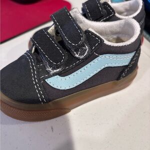 Vans Kids Black and Light Blue Velcro Sneakers